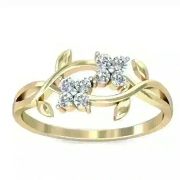 New Yellow Gold Leaf and Flower Ring - Picture 3 of 4